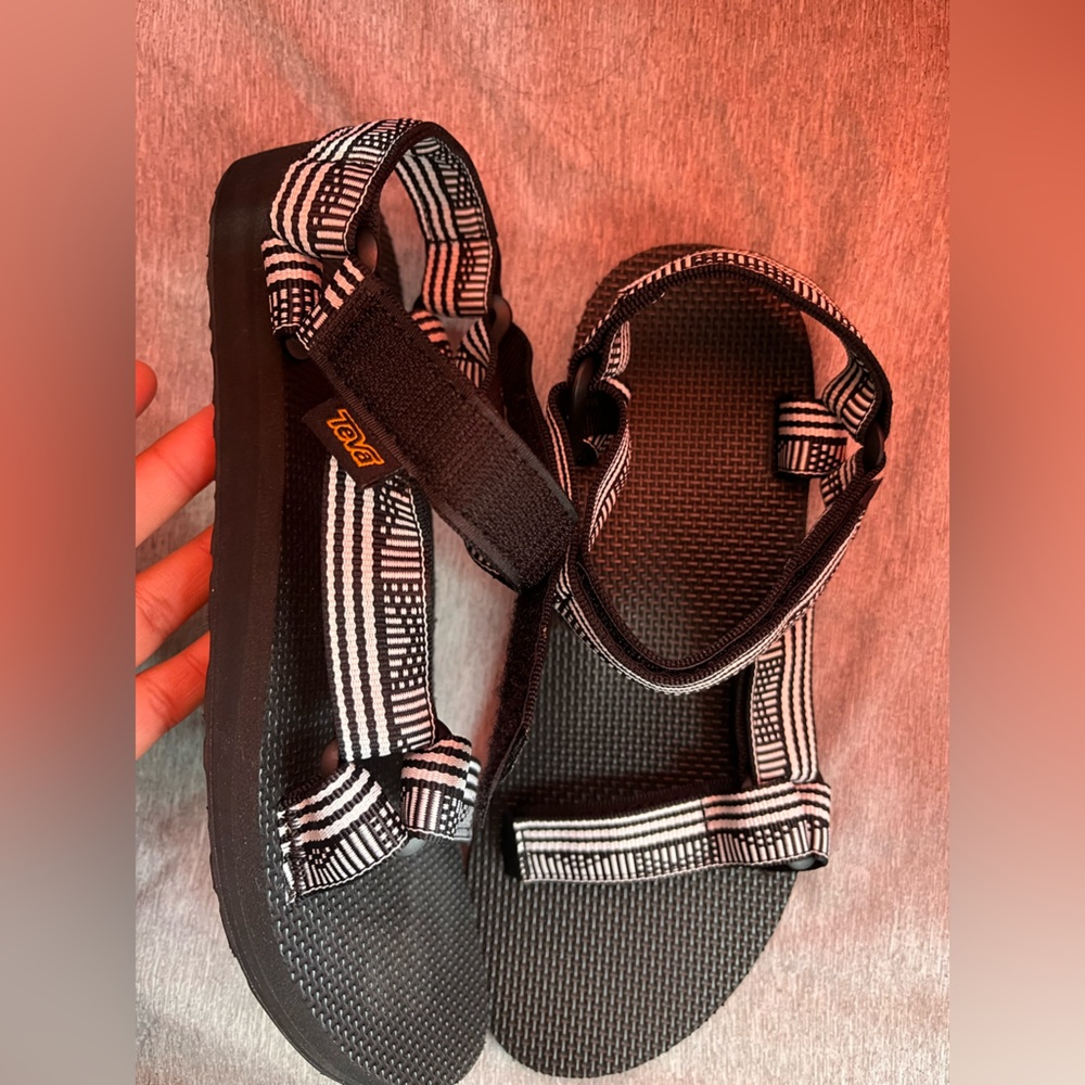Teva Women's Black and White Striped Original Universal Sandals